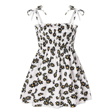 

Moresave 1Pc Girls Summer Small Daisy Sleeveless Floral Suspender Dress White 130