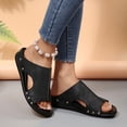 thumbnail image 3 of Rokment Women's Orthopedic Wedges Gladiator Slides Sandals Vintage Casual Comfortable Leather Open Toe Arch Support Platform Mid Heel Walking Slip on Sandal for Woman Beach Summer Black Size 6, 3 of 7