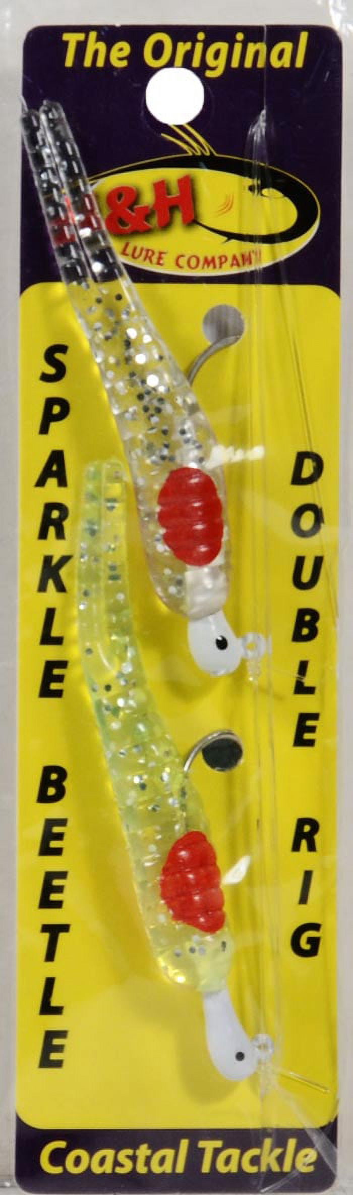 (2 pack) H&H Sparkle Beetle Jig Double Rig Sofbait, Clear, Glitter, & Chartreuse, 1/4 oz