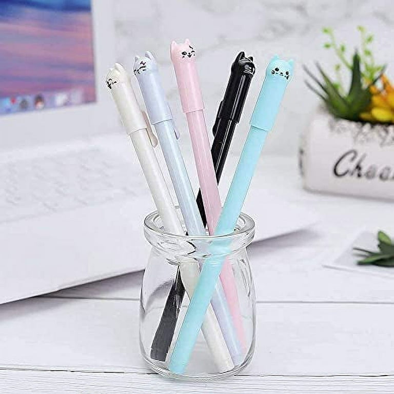 IBosins 12 Pieces Cute Cat Pen 0.5 mm Gel Kawaii Pens Black  Ball Point Japanese Pens for Cat School Office Supplies Kawaii Accessories  for Cat Lovers : Office Products