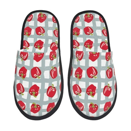 Balery Sweet Red Fruit Slient Indoor Furry Fleece Comfort House Shoes Soft Non-Slip Home Shoes Cotton slippers House Slippers-- Medium