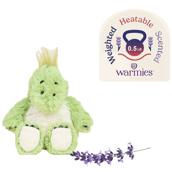 warmies Junior 9" Green Dinosaur Stuffed Animal, Microwavable Heated Plushies and Weighted Soft Plush Toys