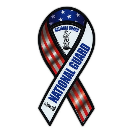 - Magnetic Bumper Sticker - National Guard (Army) - Ribbon Shaped Support, Pride Magnet - 3.75