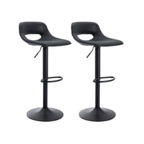 Guyou Modern Swivel Leather Bar Stools Set of 2, Adjustable Height Kitchen Island Chairs with Hollow Back, Black