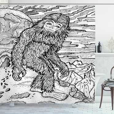Ambesonne Bigfoot Shower Curtain, Mythical Yeti Creature, 69"Wx84"L, Black and White