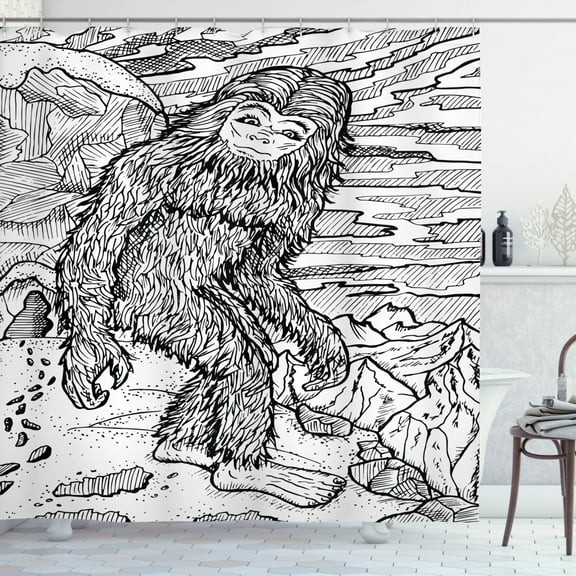 Ambesonne Bigfoot Shower Curtain, Mythical Yeti Creature, 69"Wx75"L, Black and White