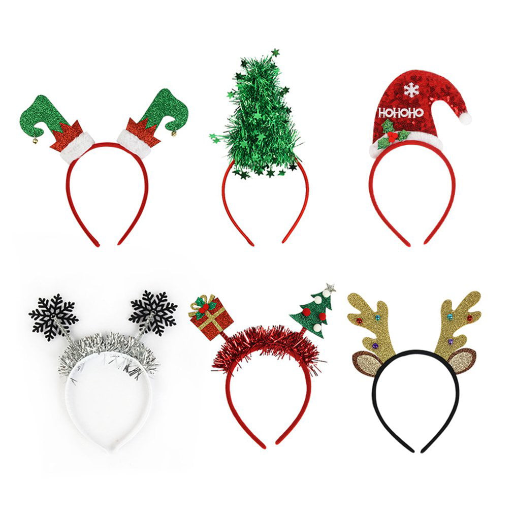 Christmas Headband 9 pcs Reindeer Antler Elf Headgear Cartoon Xmas Tree Head Hat Costume Accessories Holiday Party Gift 