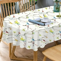 Polyester Oval 60 x 120 Inch Washable Reusable Waterproof Table Cloth - Watercolor Color Bird Print Table Cover for Spring/Summer Decoration