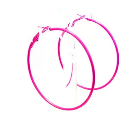 Hot Pink Hoop Earrings Skinny Thin Hoop Earrings 2.25 inch Hoops