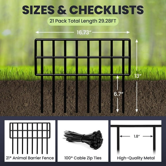 29.28Ft Black Modern Steel Animal Barrier Fence, 21 Pack No  Panels for Garden