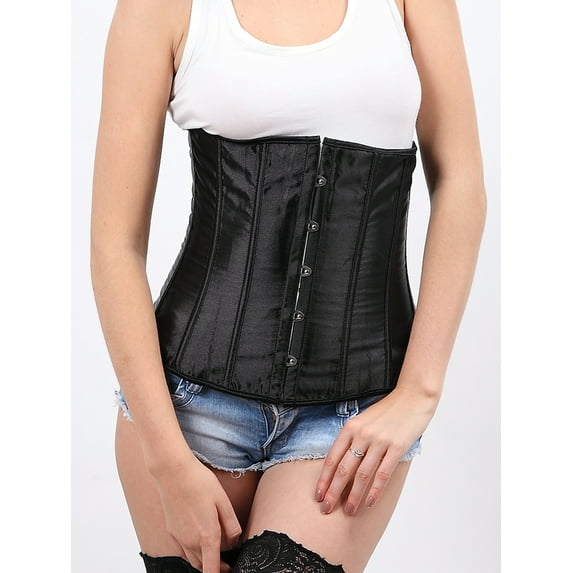 FALEXO Women's Ultra Firm Control Satin Underbust Corset Lace Up Corselet Waist Trainer Tummy Slimmer Shapewear Body Shaper