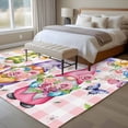 thumbnail image 4 of Watercolor Gnomes Floral Area Rugs 8'x10', Small Throw Rugs for Living Room Patio, Spring Butterflies Flowers Pink Plaid Indoor Outdoor Rug Non-Slip Low Pile Carpet Runner Reversible Floor Mats, 4 of 8
