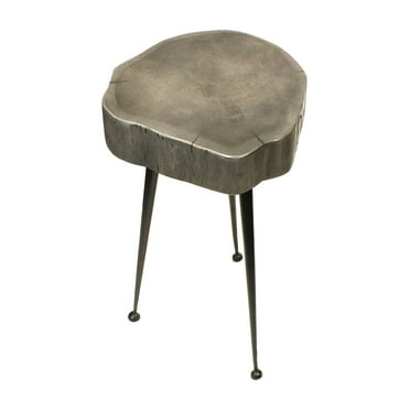 Mountain Woods Live Edge Stool/Side Table Made With Hand Selected Organic Acacia Wood, Modern Grey Finished 14”X14”X18”