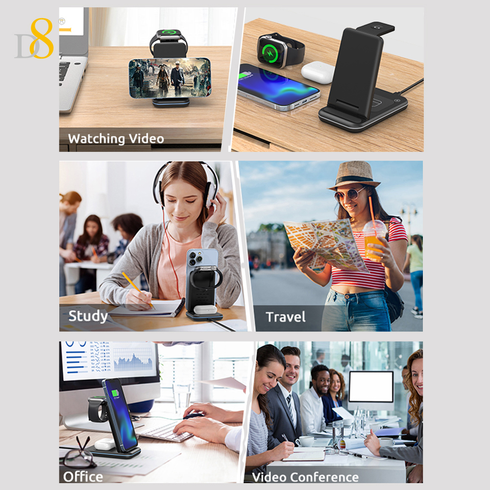D8 Wireless Charging Station,3 In 1 Wireless Charging Stand Made Compatible With Apple Watch Ultra 9 8 7 6 SE 5 4 3,Fast Wireless Charger Made Compatible With IPhone 15/Plus/Pro Max/14/13/12/11/X