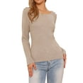 thumbnail image 4 of INSPIRE CHIC Ribbed Knit Sweater Top for Women 2025 Fall Long Sleeve Crewneck Fitted Pullover Shirt S Camel, 4 of 6