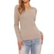 thumbnail image 4 of Suéter de punto acanalado INSPIRE CHIC para mujeres, otoño 2025, de manga larga, cuello redondo, ajustado, camiseta pullover XS color camello, 4 of 6