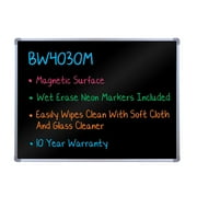 Luxor BW4030M Wall Mount Black Marker Board Model with Magnetic Surface - Gloss Black