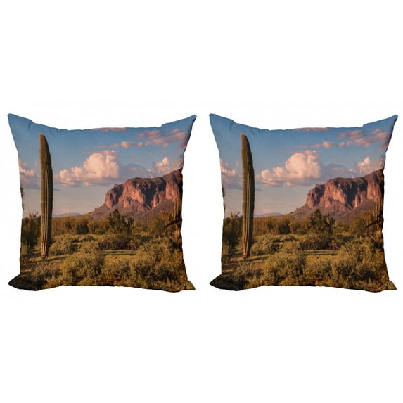 Ambesonne Landscape Throw Pillow Cover 2 Pack, Mountain State Park, 24", Brown Blue Green