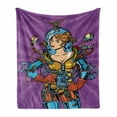 thumbnail image 1 of Fantasy Soft Flannel Fleece Blanket, Futuristic Super Hero Woman Space Astronaut Science Fiction Graphic, Cozy Plush for Indoor and Outdoor Use, 60" x 80", Purple Sky Blue Marigold, by Ambesonne, 1 of 6