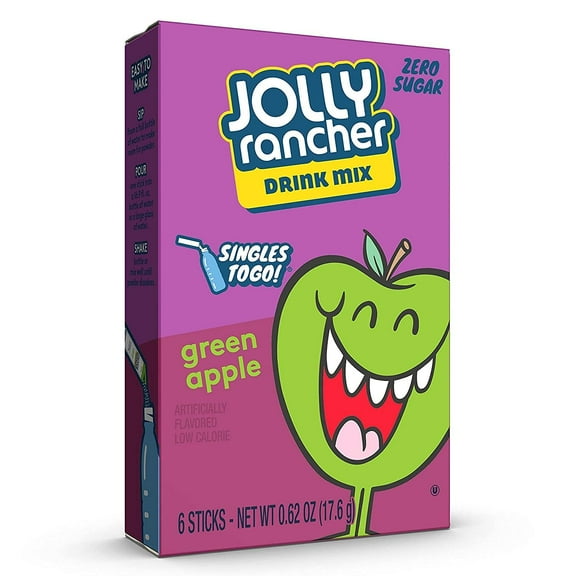 1 (6-Ct.) Box Jolly Rancher ~ Green Apple Singles To Go! Sugar Free Drink Mix.