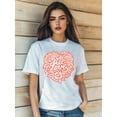thumbnail image 1 of Women's Romantic Love Cartoon Doodle Heart Flowers Print T-Shirt, Short Sleeve, Round-Neck, Slim Fit Streetr for Valentine's Day Tee For Adult, Men, Women, Teen, Teenager, Adolescent, Youth, 1 of 7