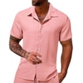 thumbnail image 4 of Bovxnpu Men's Clothing Set 2 Piece Outfits Short Sleeve Crew Neck Men's Casual Button Shirt Shorts Set, 4 of 5