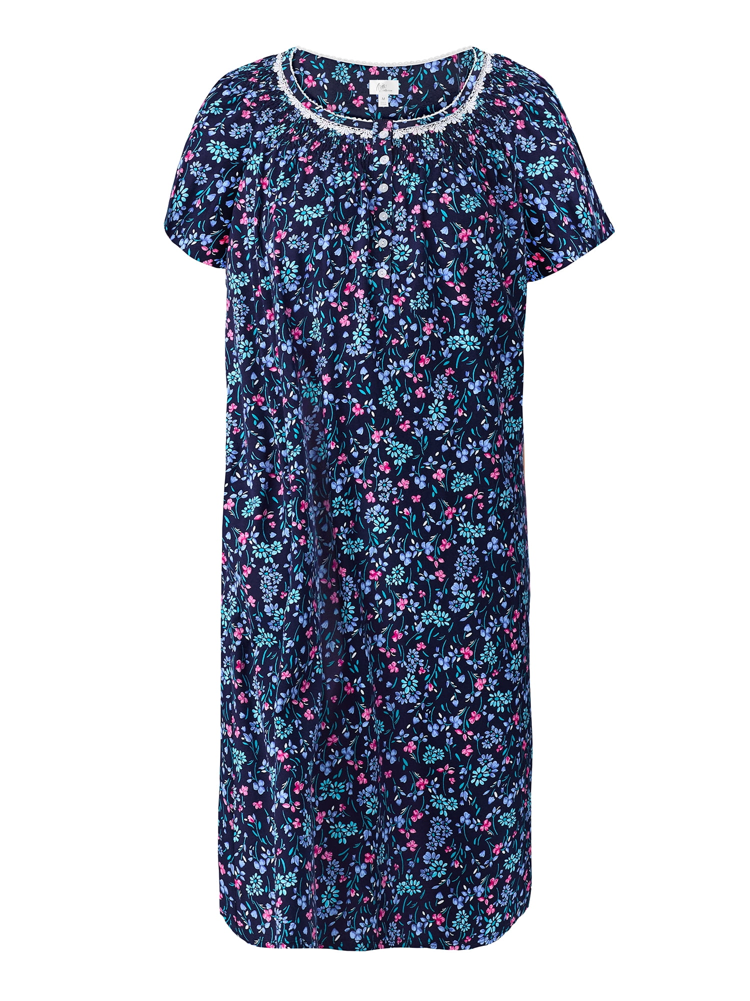 Aria Women's 100% Cotton Raglan Sleeve Smocked Neck 40" Sleepwear Gown, Sizes XS-5X