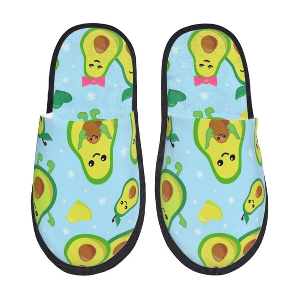 Fotbe Cartoon Avocado Pantuflas Peludas para Mujer con Estampado, Zapatillas de Peluche, Zapatos de Invierno para Casa, Uso Interior y Exterior-Large