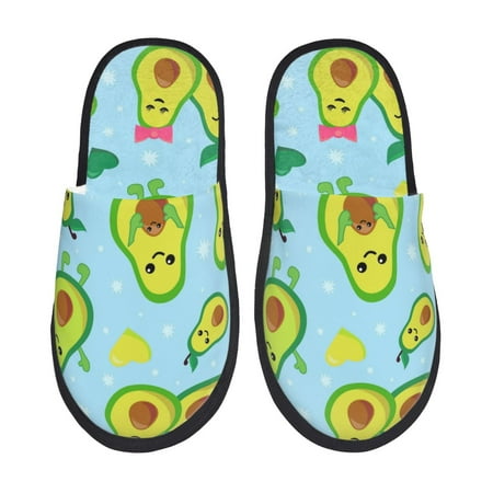 Balery Cartoon Avocado Slient Indoor Furry Fleece Comfort House Shoes Soft Non-Slip Home Shoes Cotton slippers House Slippers-- Large