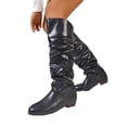thumbnail image 4 of Women's Round Toe Low Heel Knee High Boots PU Leather Slouchy Slip on Comfortable Plus Size Fall Winter Boots for Casual Outdoor Wear Black, 4 of 5