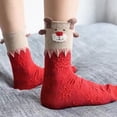 thumbnail image 6 of 6-Pair Comfortable Plush Christmas Stockings for Teens - Cute cartoon reindeer and bear pattern, red and white striped mid-calf socks with gold accents, machine washable, perfect holiday gift, Christ, 6 of 6