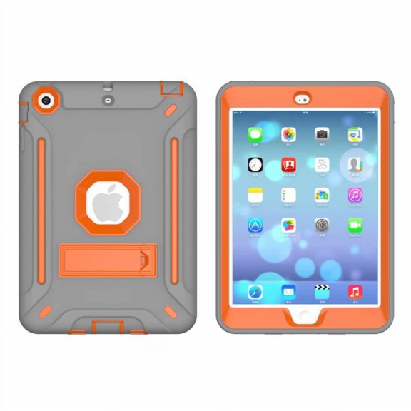 iPad 9th Generation Case, iPad 8th Generation Case, iPad 7th Gen Case, iPad 10.2"2021/2020/2019 Case, 3 in 1 Heavy Duty Rugged Antish Protective Cover with Stand Pen Holder, orange/gray