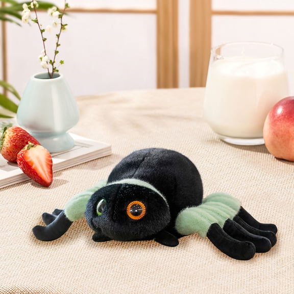 STROLA Big-Eyed Green Spider Plush Stuffed Animal, Cute Creepy Cute Toy Gift for Adults, Soft Kawaii Spider Doll Room Decor, 20x30cm