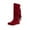 Red, variant on Fesfesfes Western Boots Women Fringed Round Toe Warm Fall Winter High Long Low Heel Retro Women's US:6.5(38)