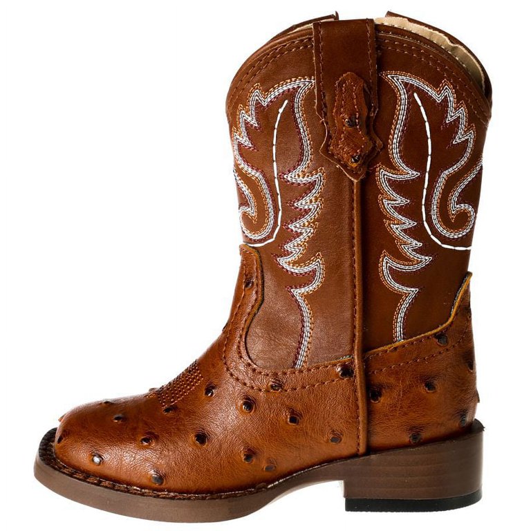 Roper Toddlers Bumps Boot - Brown Ostrich Print, Size 7, Side Zipper, Flexible Sole