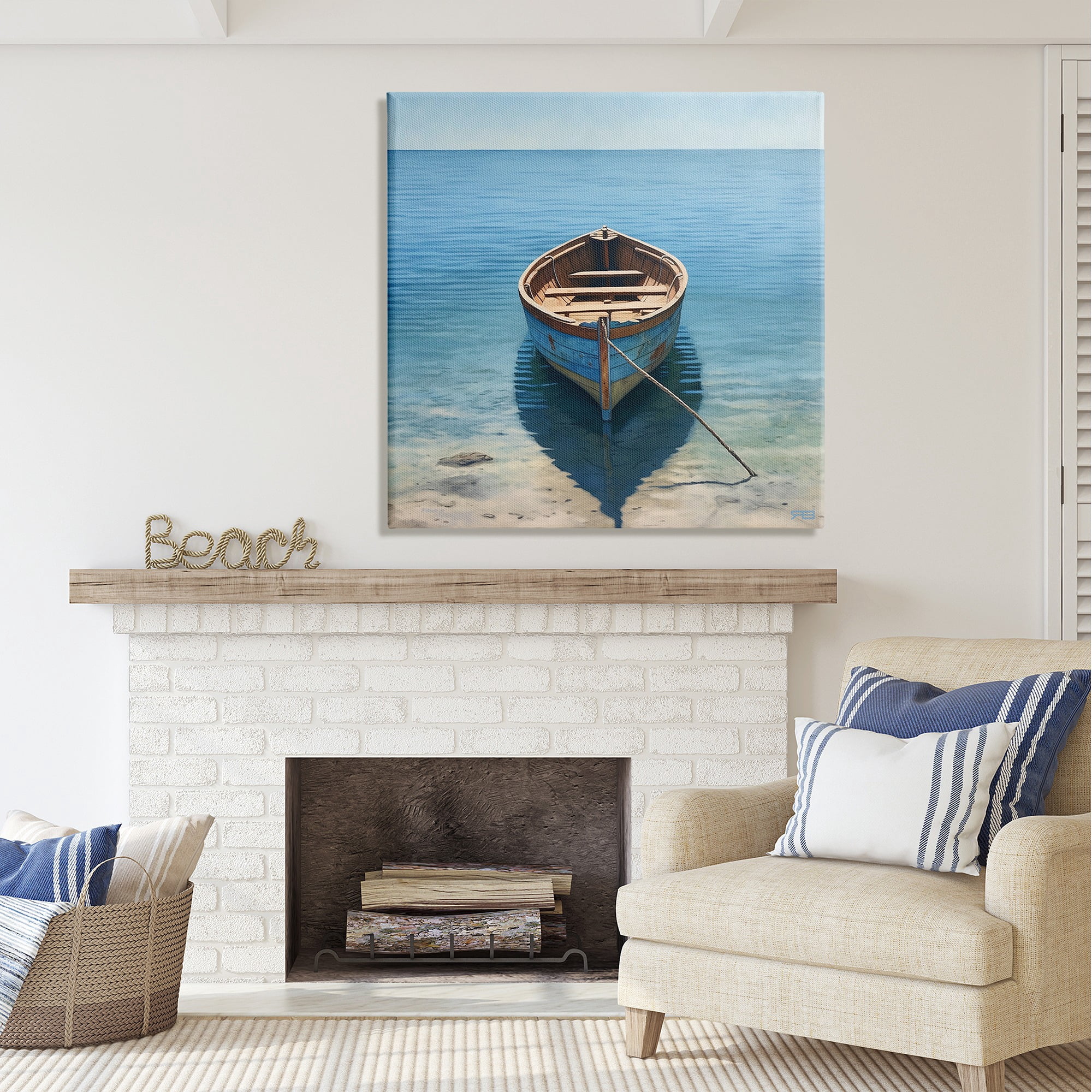 Stupell Industries Rowboat on Calm Shore Transportation Painting Gallery Wrapped Canvas Art Print Wall Art, 36 x 36