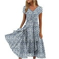 thumbnail image 1 of QJUHUNG Robe Midi Formelle pour Femmes Soirée Été Col en V Manches Courtes T-Shirt Soirée Invité de Mariage Style Asymétrique B-8 Cocktail Gris_i L, 1 of 5