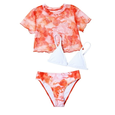 

B91xZ Bathing Suits for Girls Kids Toddler Baby Girls Spring Summer Print Bikini 3PC Beach Swimsuit Swimwear Clothes Red Sizes 5-6 Years