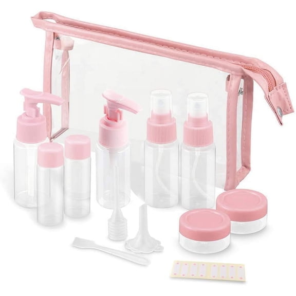 Travel Bottles Kit, TSA Approved Leak Proof Portable Toiletry Containers Set, Clear PET Flight Size Cosmetic Containers for Lotion, Shampoo, Cream, Soap, Set of 11