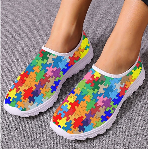 Nuevas zapatillas de deporte de moda para mujer con diseño de arte indígena, antideslizantes y con punta redonda para concienciar sobre el autismo