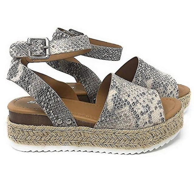 Sandalias con hebilla y correa en el tobillo con plataforma de cuña para mujer Zapatos de verano