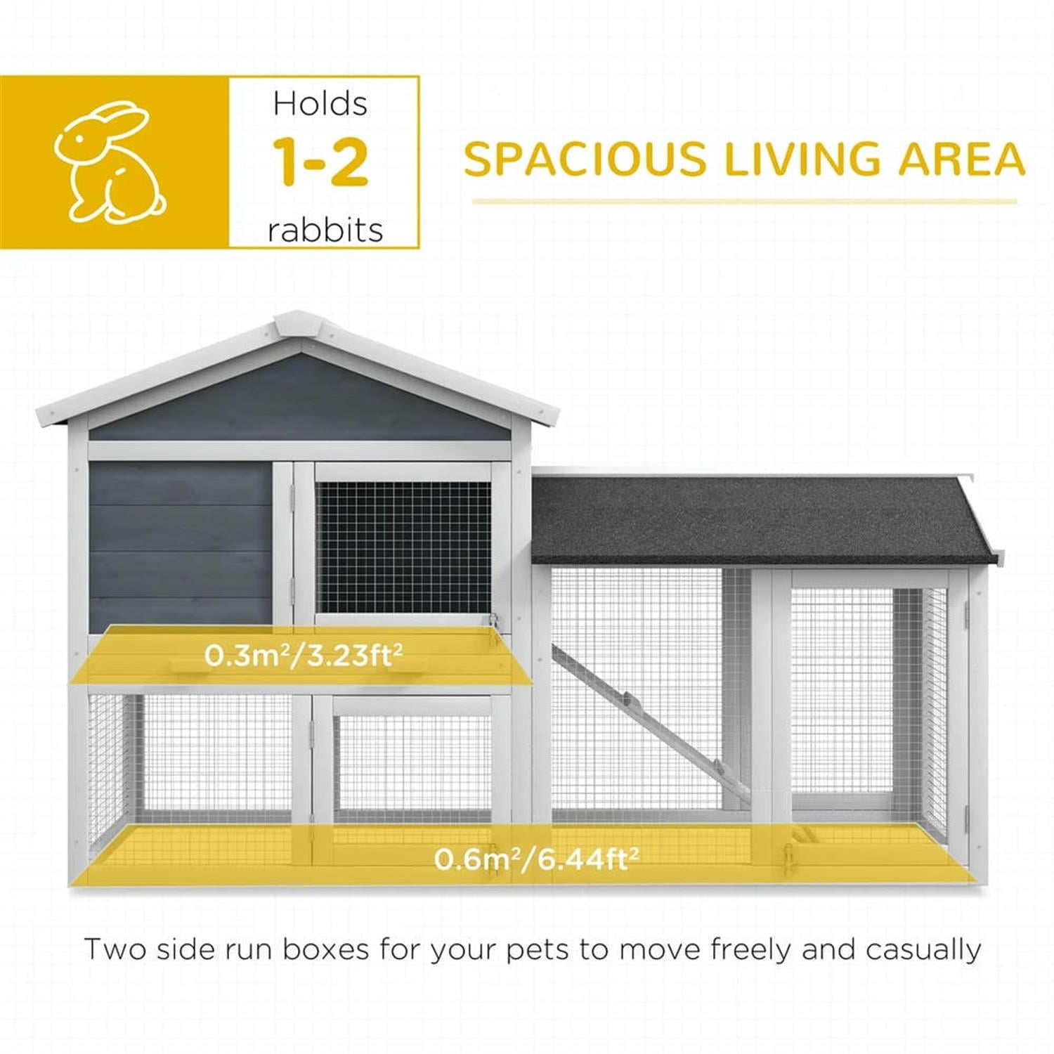 resenkos 58" 2-tier Wooden Rabbit Hutch with Slide-out Tray, Outdoor Small Animal Habitat Chicken Coop Bunny Cage for Bunnies, Guinea Pigs, Gray