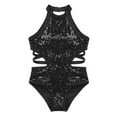 thumbnail image 3 of YONGHS Kids Girls Shiny Sequined Halter Neck Leotard Ballet Gymnastics Bodysuit 4-14 Black 12, 3 of 7