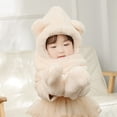 thumbnail image 6 of Novelty Kids Scarf Hat Soft Baby Winter Cap Anti-static Outdoor Windproof Integrated Bear Ear Children Gloves Scarf Hat (brown), 6 of 7