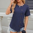 thumbnail image 5 of Women Button Down Tops Plain High Low Hem Tunic Shirts for Teen Girls Crew Neck Short Sleeve T Shirt Loose Lightweight Tees, 5 of 6
