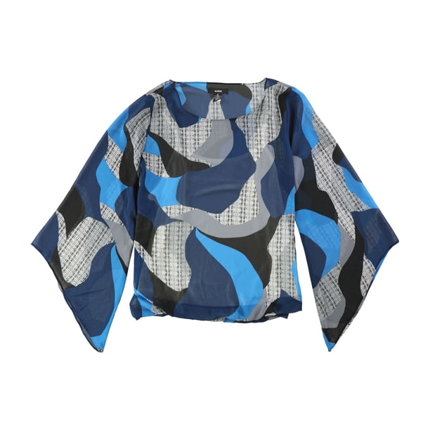 Alfani Blusa de punto con mangas de ángel para mujer, azul, mediana