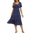 thumbnail image 3 of IDALL Summer Dresses,Petite Dresses 2022 Women's Summer Midi Dress Short Sleeve Heart Print Tunic Flowy Pleated Dress Elegant Dresses,Modest Dresses,Womens Dresses Navy Dress S, 3 of 8