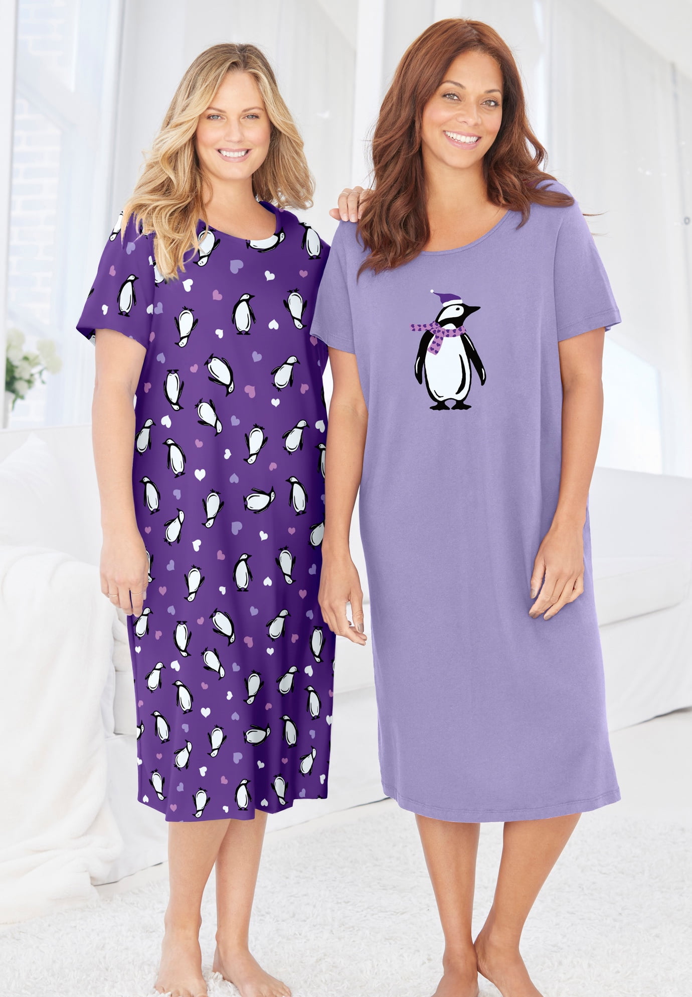 Dreams & Co. Women's Plus Size 2-Pack Long Sleepshirts Nightgown