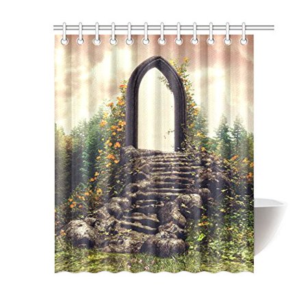 GCKG Flowering Meadow Shower Curtain, Fantasy Door Stairs ...