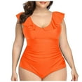 thumbnail image 1 of Huesdet Robe de Bain une Pièce à Armatures pour Femme, Contrôle du Ventre, Maillots de Bain à Col en V, Robe de Bain, Jupe Croisée, Tenue de Bain [Orange, 4TG], 1 of 6
